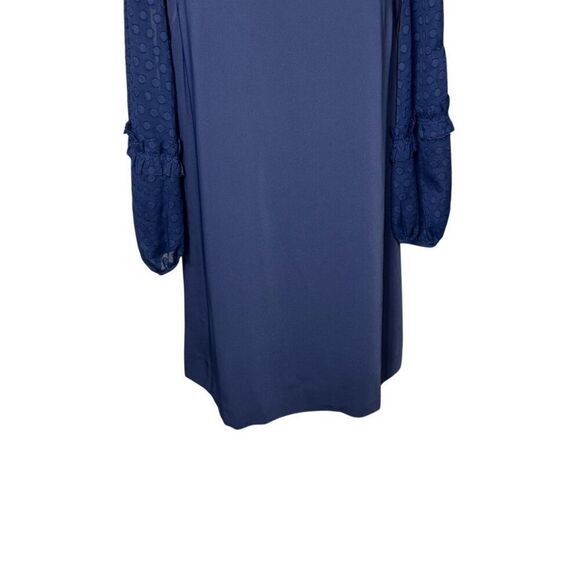 Ann Taylor navy blue shift dress with chiffon polka dot long sleeves size 10 - Picture 7 of 11